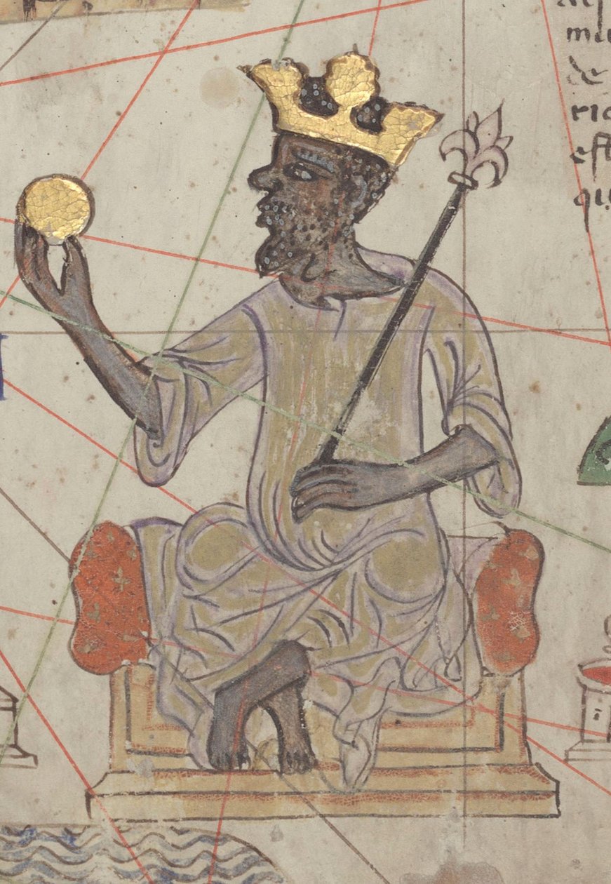 Detail z katalánského atlasu, list 6, zobrazující Mansa Musu trůnící, 1375 od Abraham Cresques