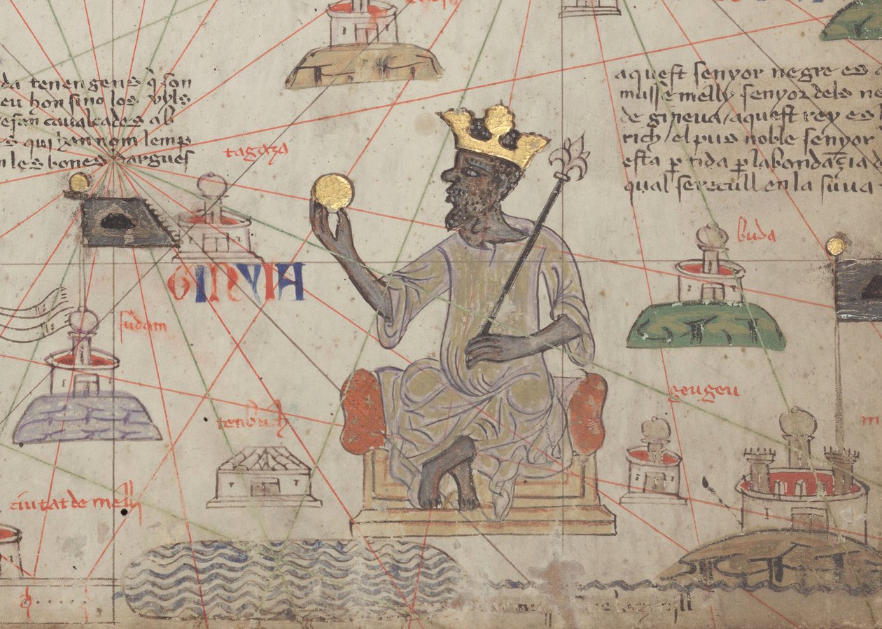 Detail z katalánského atlasu, list 6, zobrazující Mansa Musu trůnící, 1375 od Abraham Cresques