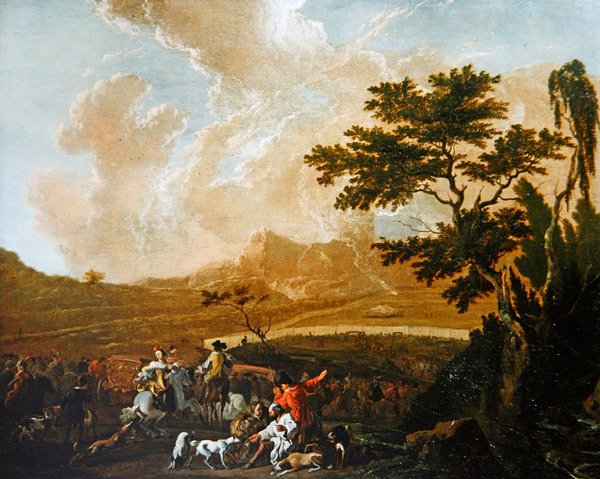 Lovecká párty (olej na panelu) od Abraham Danielsz. Hondius