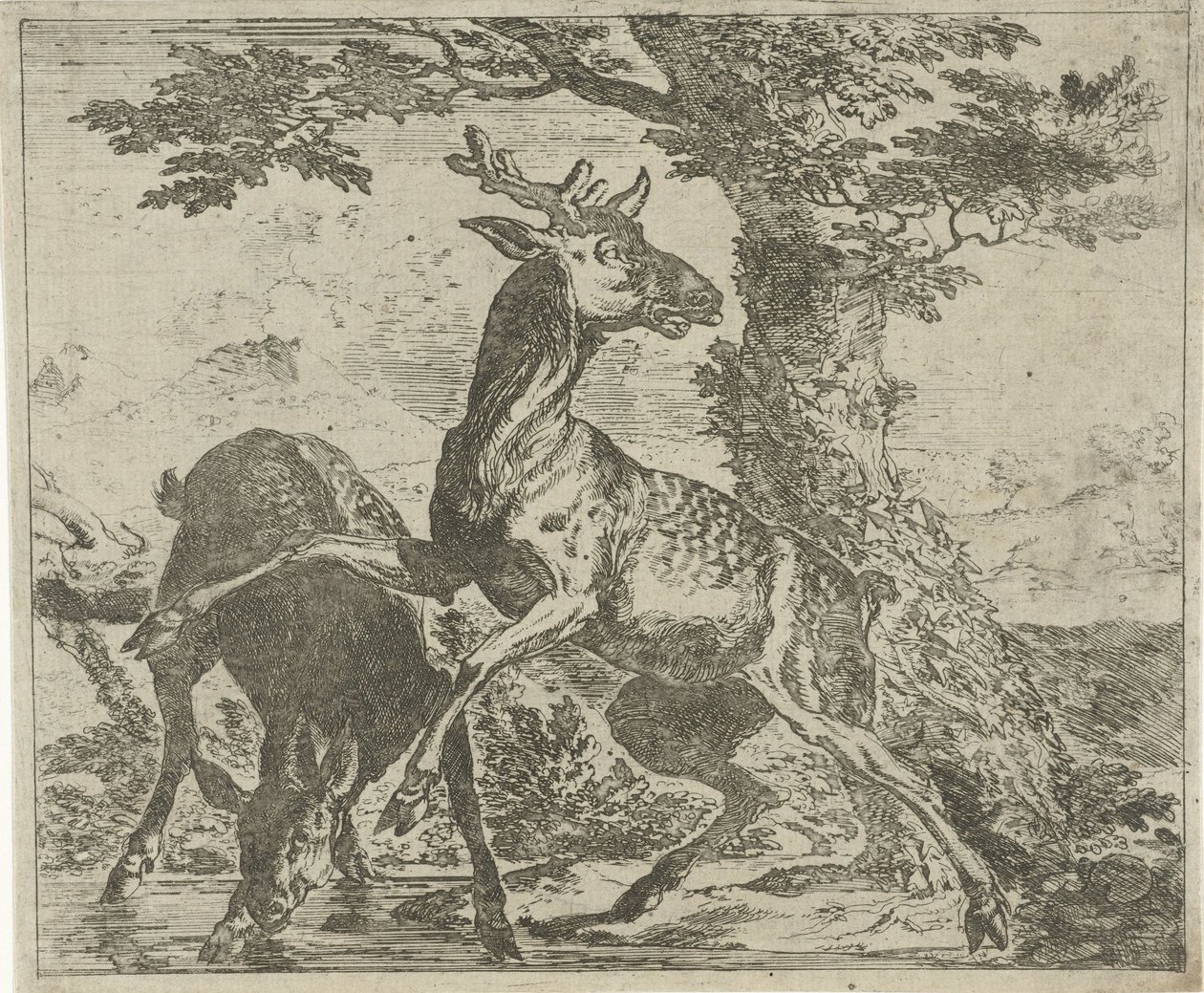 překvapivý jelen Různá zvířata (název série) od Abraham Danielsz. Hondius