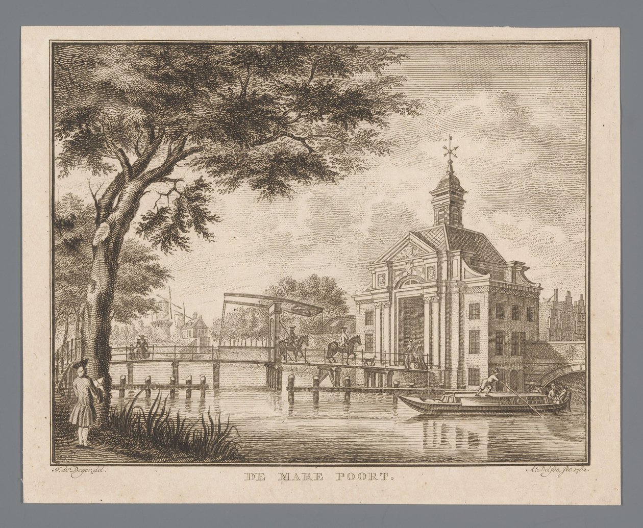 Pohled na Marepoort v Leidenu The Mare Poort (název na objektu) od Abraham Delfos