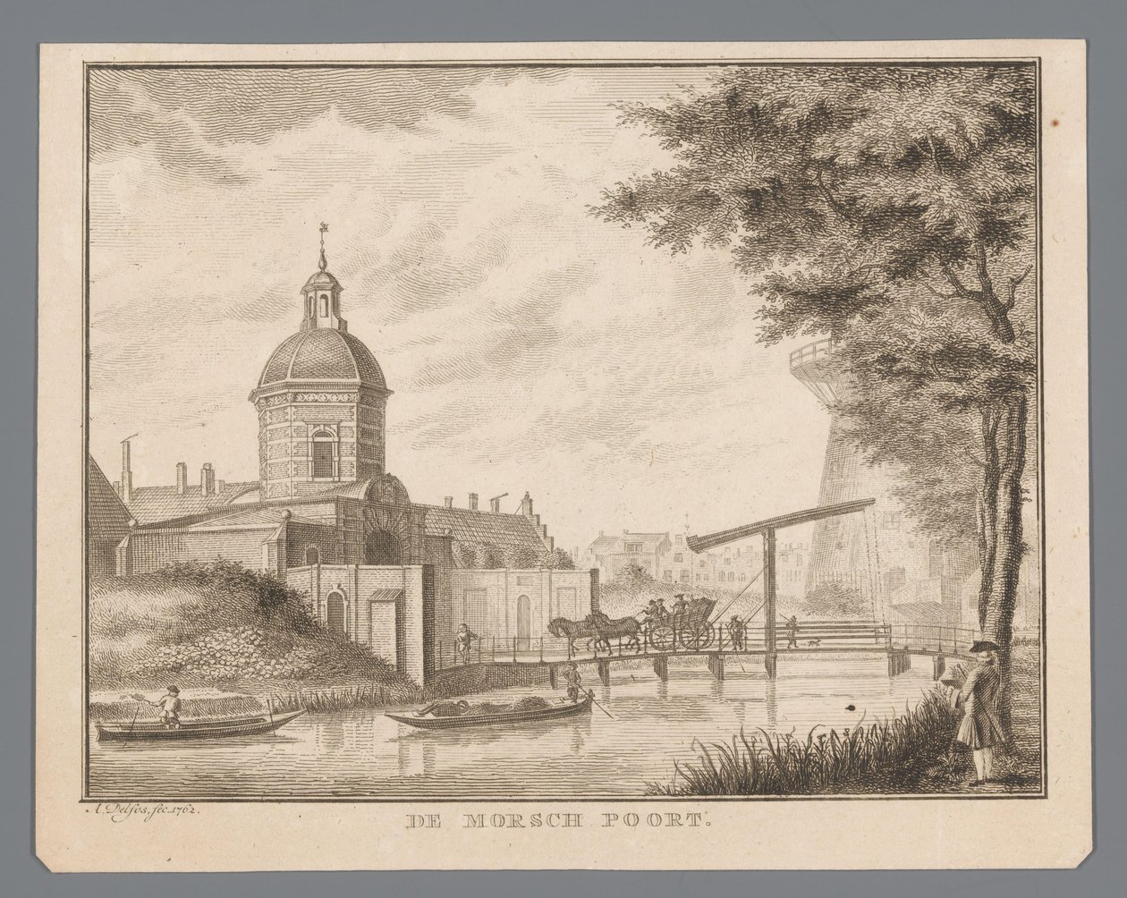 Pohled na Morspoort v Leidenu The Morsch Gate (název na objektu) od Abraham Delfos
