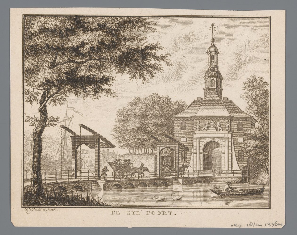 Pohled na Zijlpoort v Leidenu The Zyl Gate (název na objektu) od Abraham Delfos
