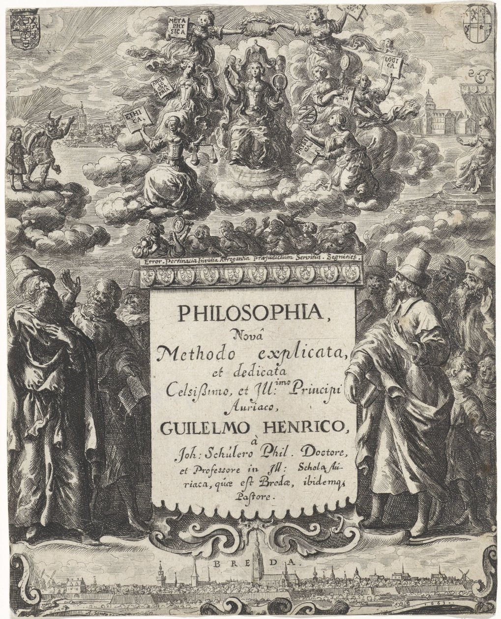 Alegorie filozofie Titulní strana pro: Schuler, Johannes. Filozof (...), 1663 od Abraham Dircksz. Santvoort