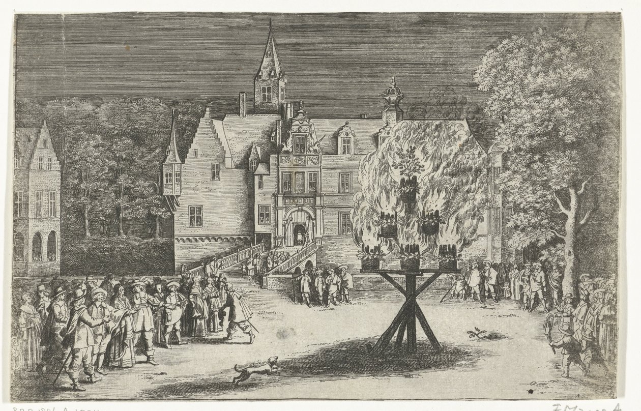 Oheň při návštěvě princezny Marie Henrietty s princem Willemem III. v Bredě, 1653 od Abraham Dircksz. Santvoort