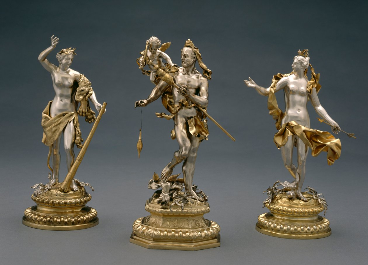 Hercules, Omphale a Venuše, kolem 1695-1700 (částečně pokovené stříbrem) od Abraham Drentwett