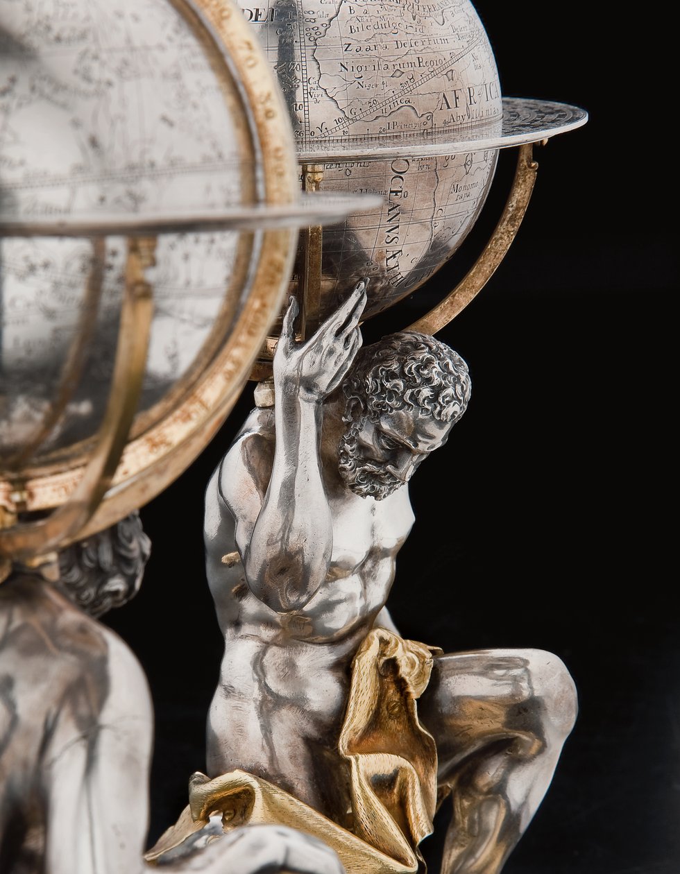 Dva výjimečné pozemské a nebeské glóby, podporované Hercules a Atlas, Augsburg od Abraham Drentwett