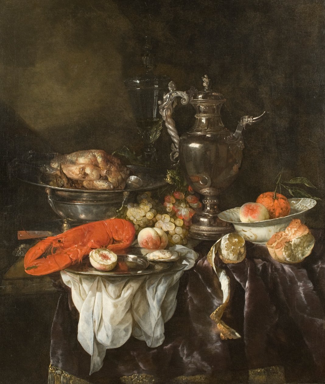 Zátiší s humrem, ovocem, stříbrem a čínským zbožím, cca 1660 (olej na plátně) od Abraham Hendricksz van Beyeren
