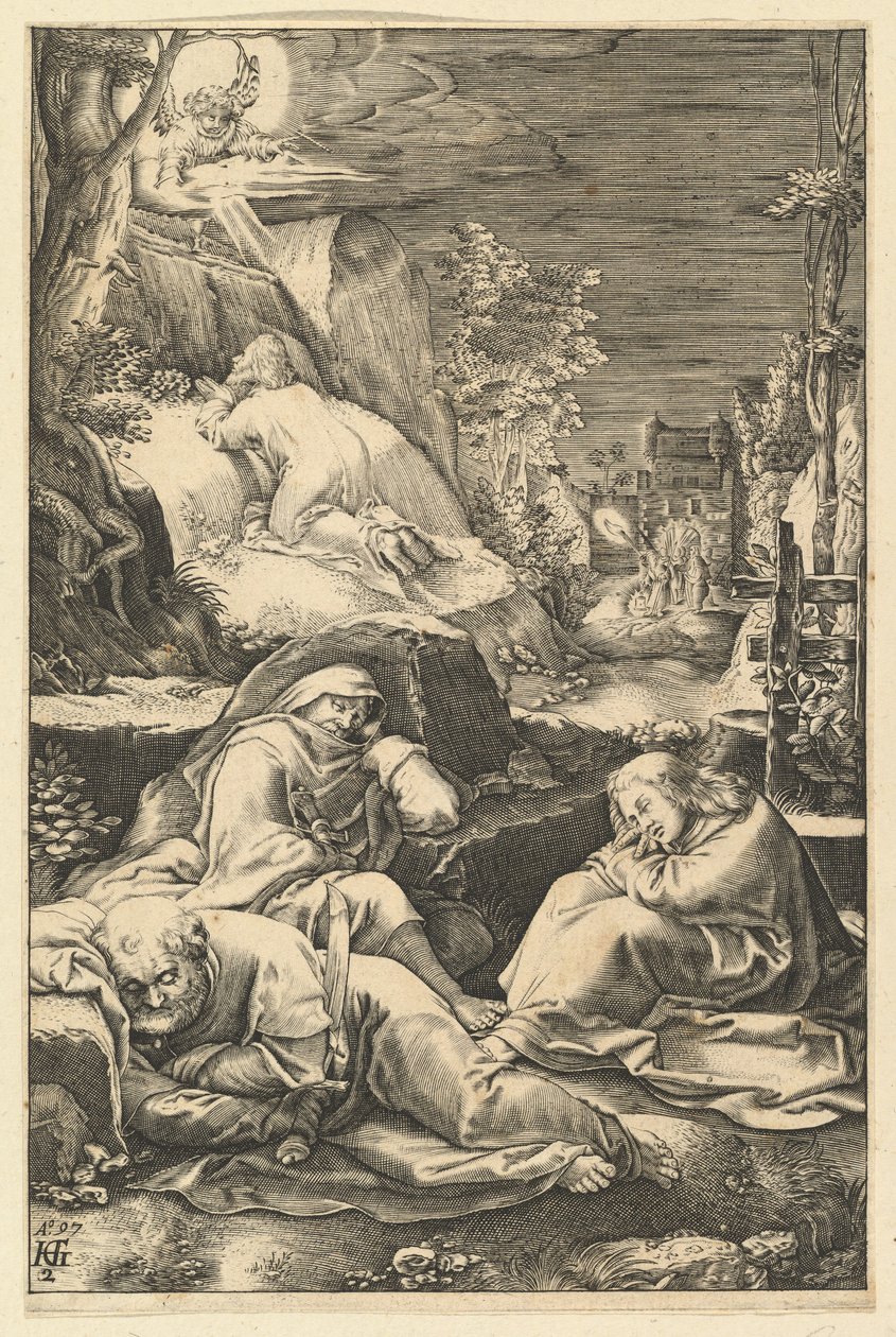 Agónie v zahradě, z Umučení Krista, ca. 1598-1653. od Abraham Hogenberg