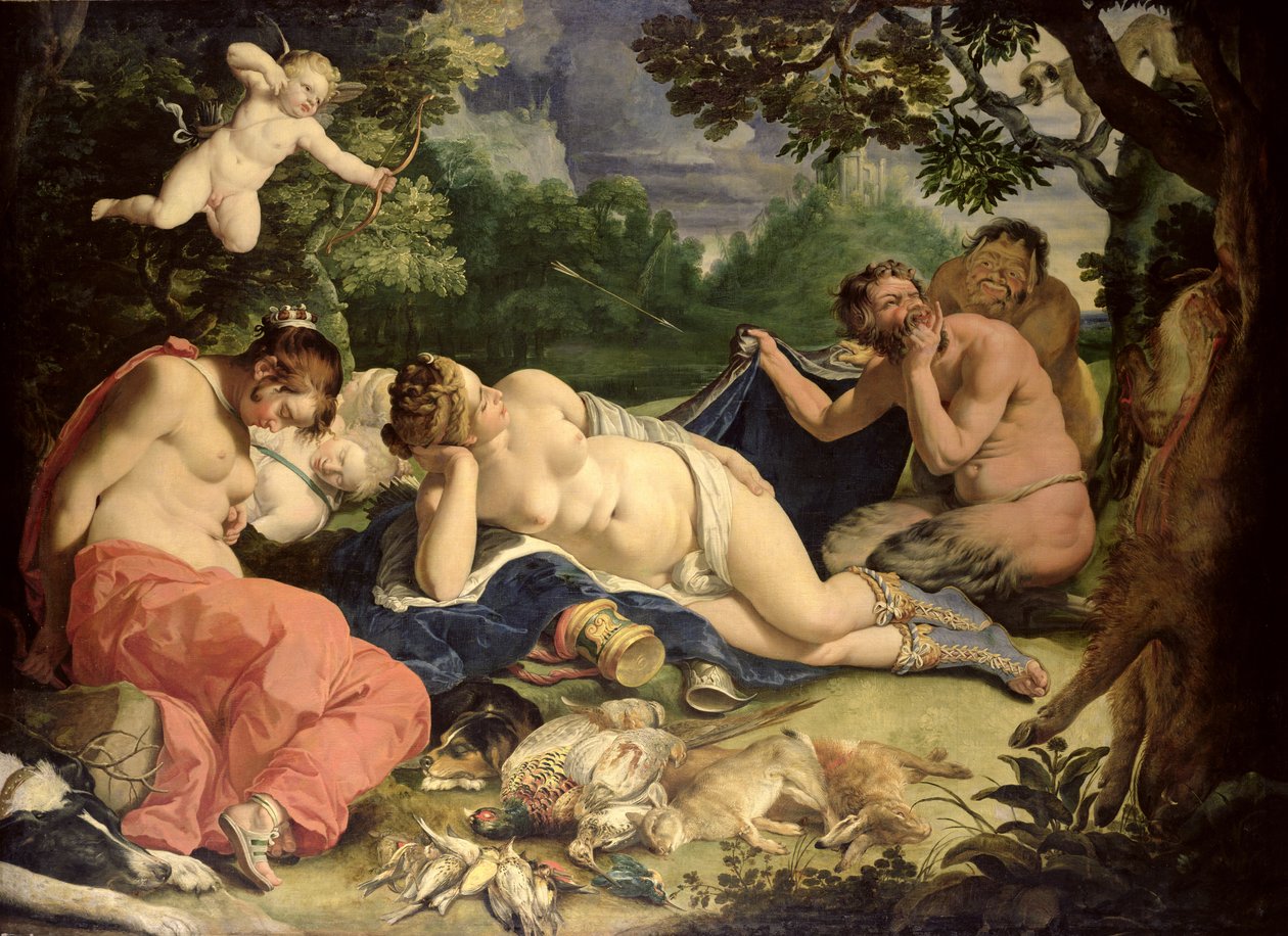 Spící Diana a nymfy, navštívené Satyry, 1620 od Abraham Janssens van Nuyssen