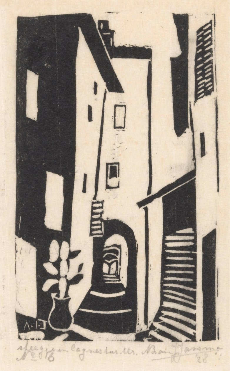 Pohled na ulici se schody v Cagnes-sur-Mer Ulička v Cagnes-sur-Mer (název na objektu) od Abraham Johannes Jansma (signed by artist)