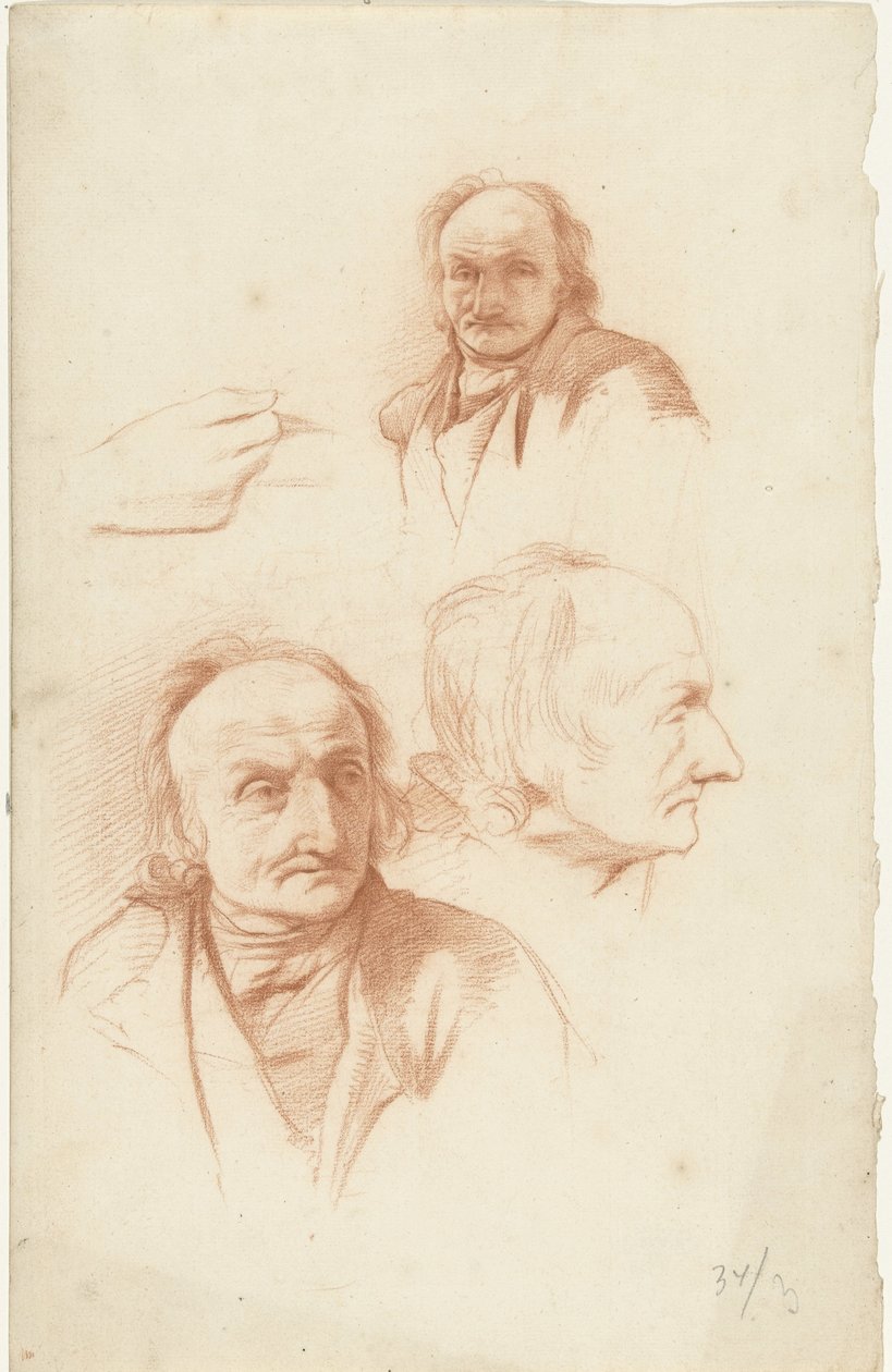 Tři studie hlavy a ruky starého muže od Abraham Johannes Ruytenschildt