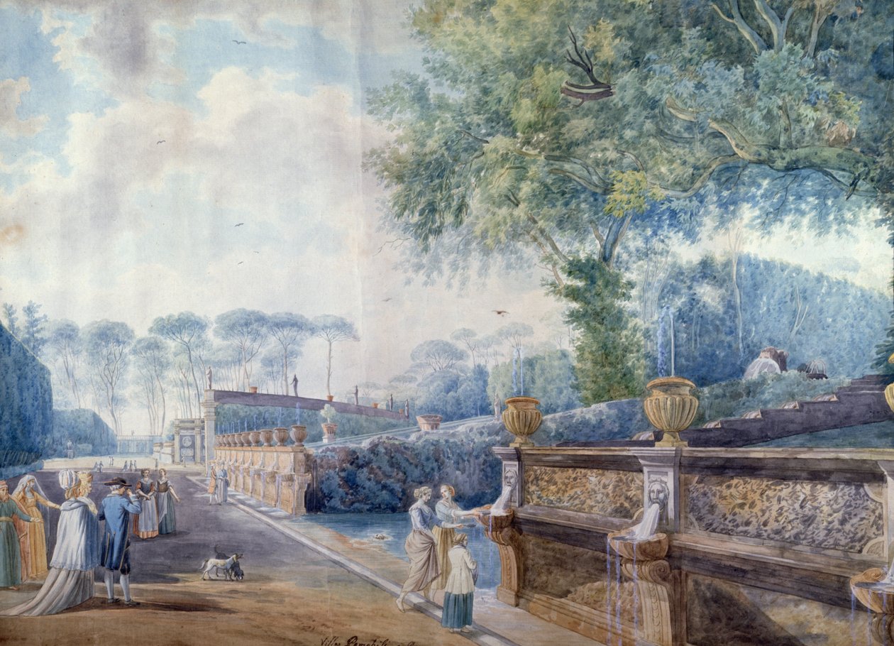 Zahrady Palazzo Doria Pamphili, Řím (pero, tuš a akvarel) od Abraham L. Rudolph (attr. to) Ducros