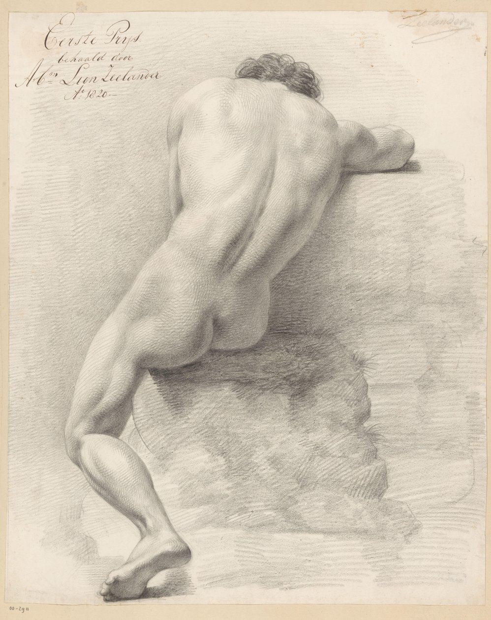 Sedící mužský akt, viděno zezadu (1. cena 1820) od Abraham Lion Zeelander