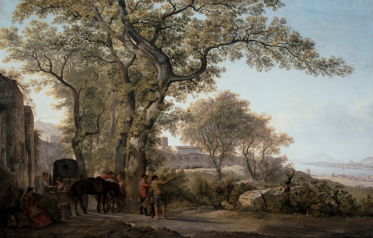 Pár: Via Appia s výhledem na záliv Gaeta a Circe Felsen od Abraham Louis Rudolph Ducros