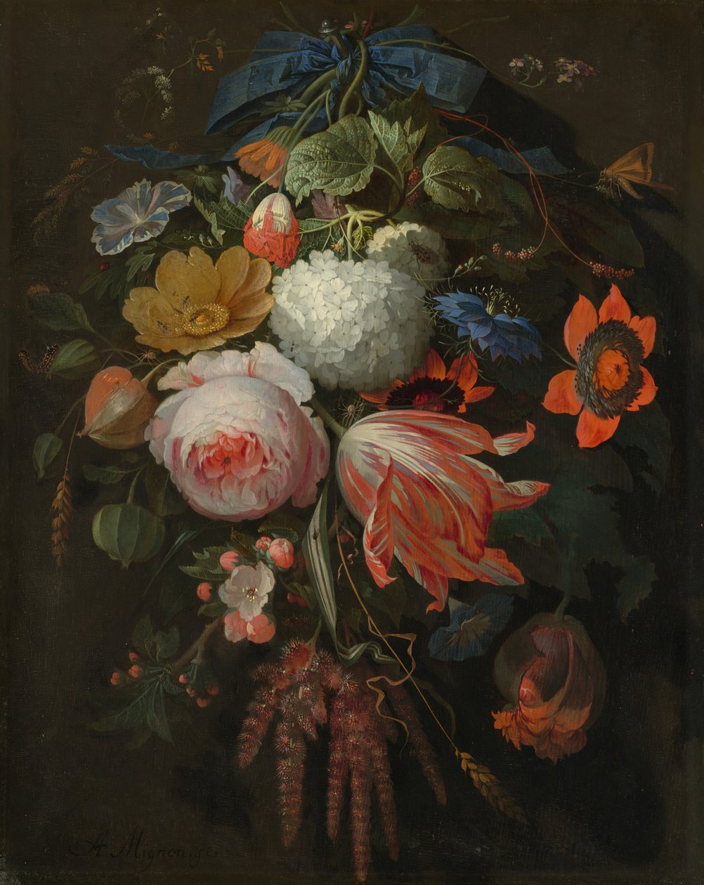 Závěsná kytice květin, pravděpodobně 16651670. od Abraham Mignon