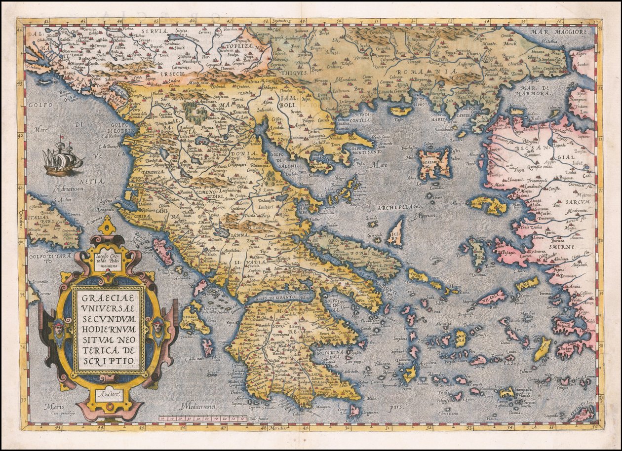 Mapa Řecka a Egejského moře z roku 1584 od Abrahama Ortelia od Abraham Ortelius