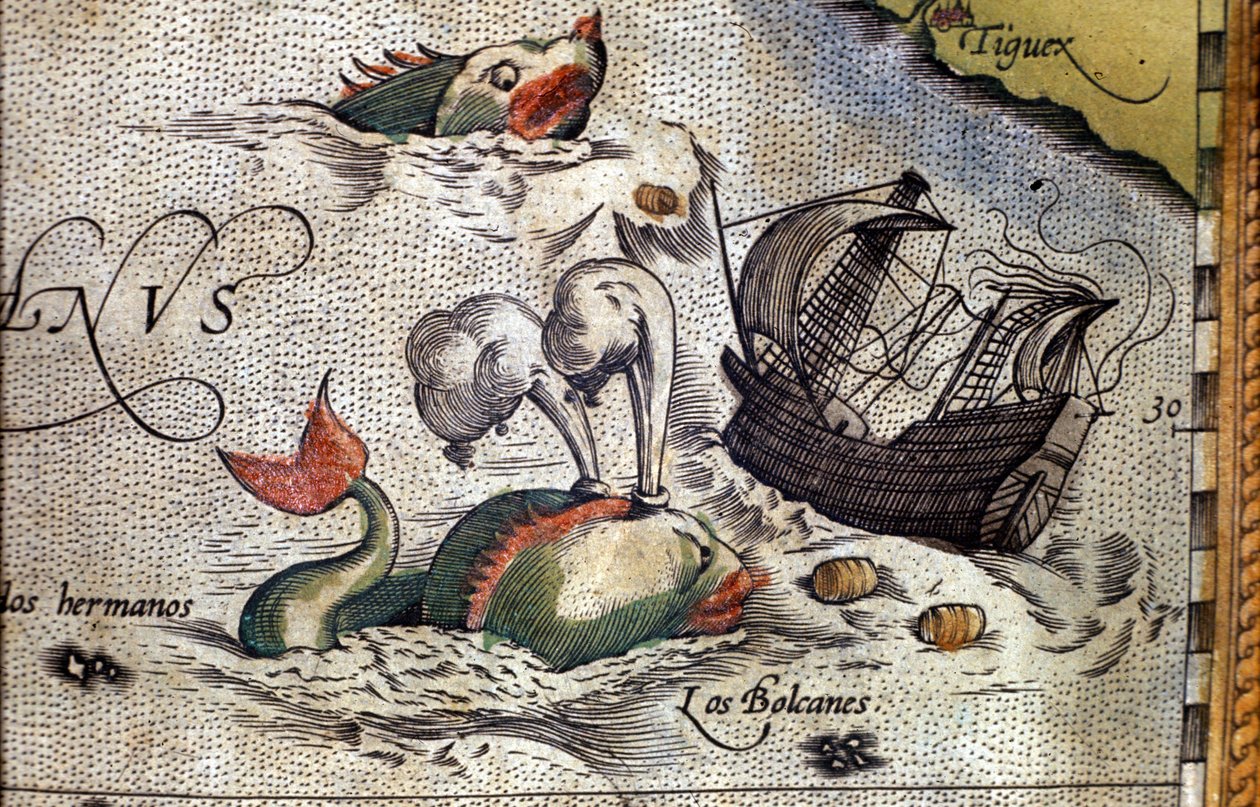 Velryba útočí na loď. Deska z edice "Theatrum Orbis Terrarum" od kartografa Abrahama Orteliuse (1527-1598) od Abraham Ortelius