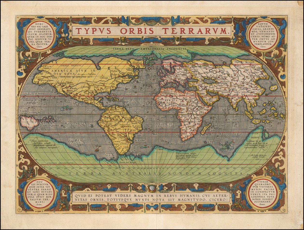 Abraham Ortelius Typus Orbis Terrarum Publikace Antverpy 1598 od Abraham Ortelius