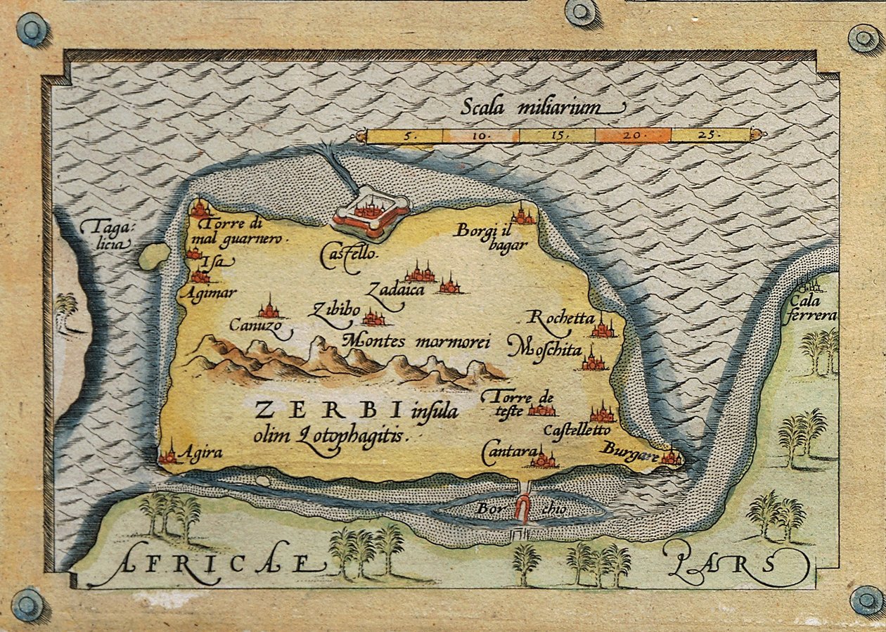 Detail Zerbi z mapy středomořských ostrovů od Abraham Ortelius