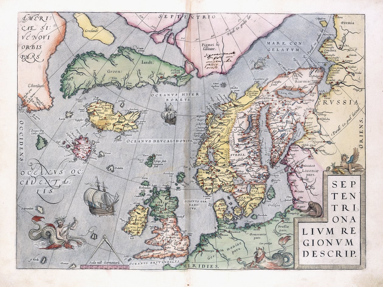 Dvoustránková mapa severní Evropy, 1575 od Abraham Ortelius