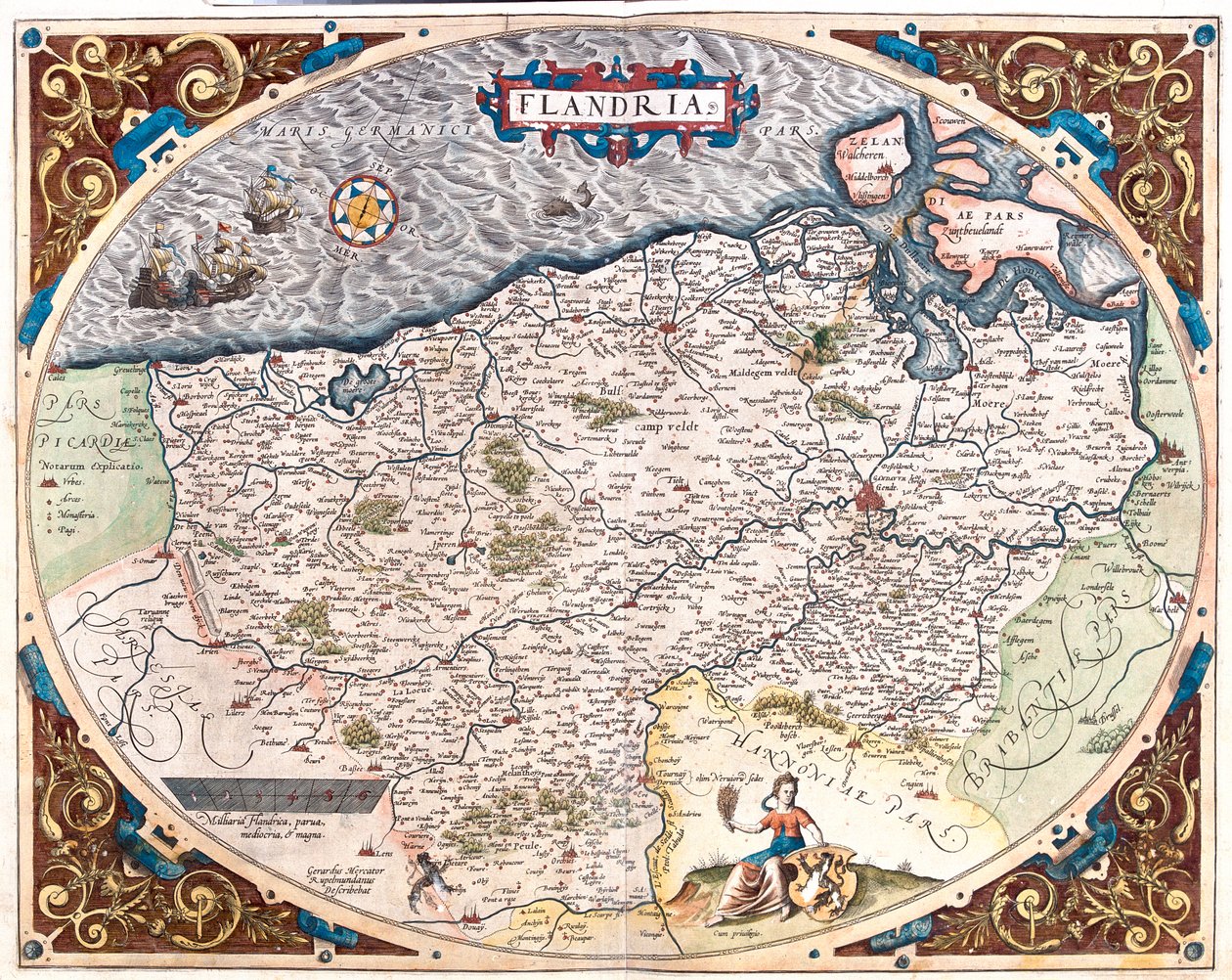Francie (Region: Nord-Pas de Calais), Belgie (Region: Vlámsko, severní Valonsko), Nizozemsko (Provincie: Zeeland) od Abraham Ortelius