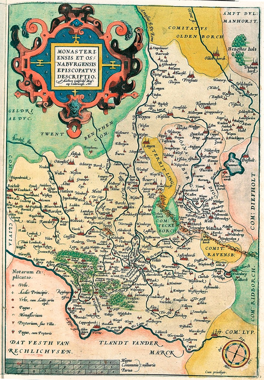 Východní Francie: Monasteriensis a Osnaburgensis episkopát Popis Zeměpisná mapa Franků v Německu z "Theatrum of the World" od Abrahama Orteliuse (Oertel, Ortell nebo Ortel od Abraham Ortelius
