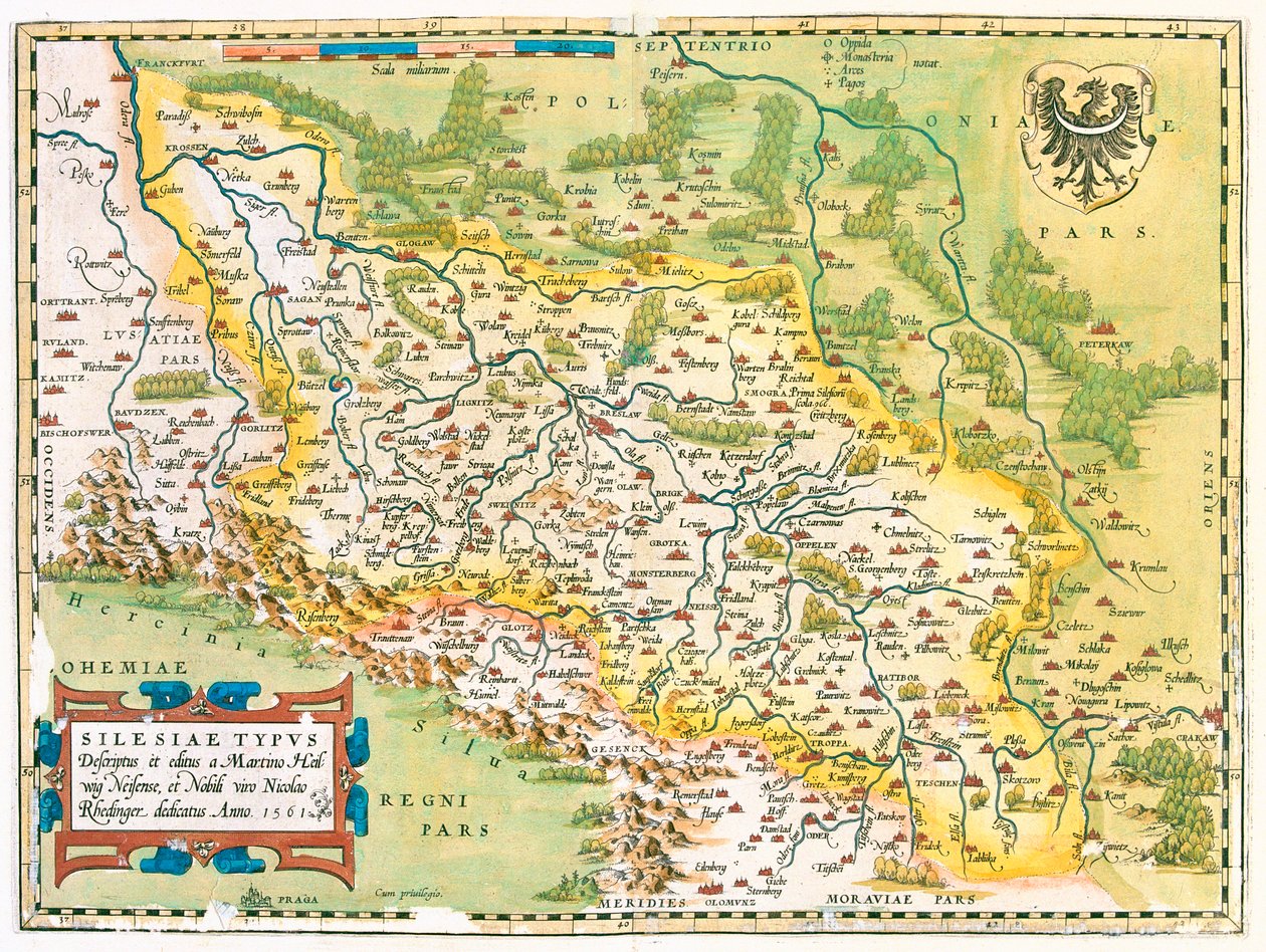 Německo (spolkové země: Braniborsko, Sasko), Polsko (vojvodství: Lubušské, Velkopolské, Dolnoslezské, ód, Opolské, Slezské, Malopolské), Česká republika (kraje: Moravskoslezský, Olomoucký, Pardubický, Královéhradecký, Liberecký, Středočeský, Ústecký nad La od Abraham Ortelius