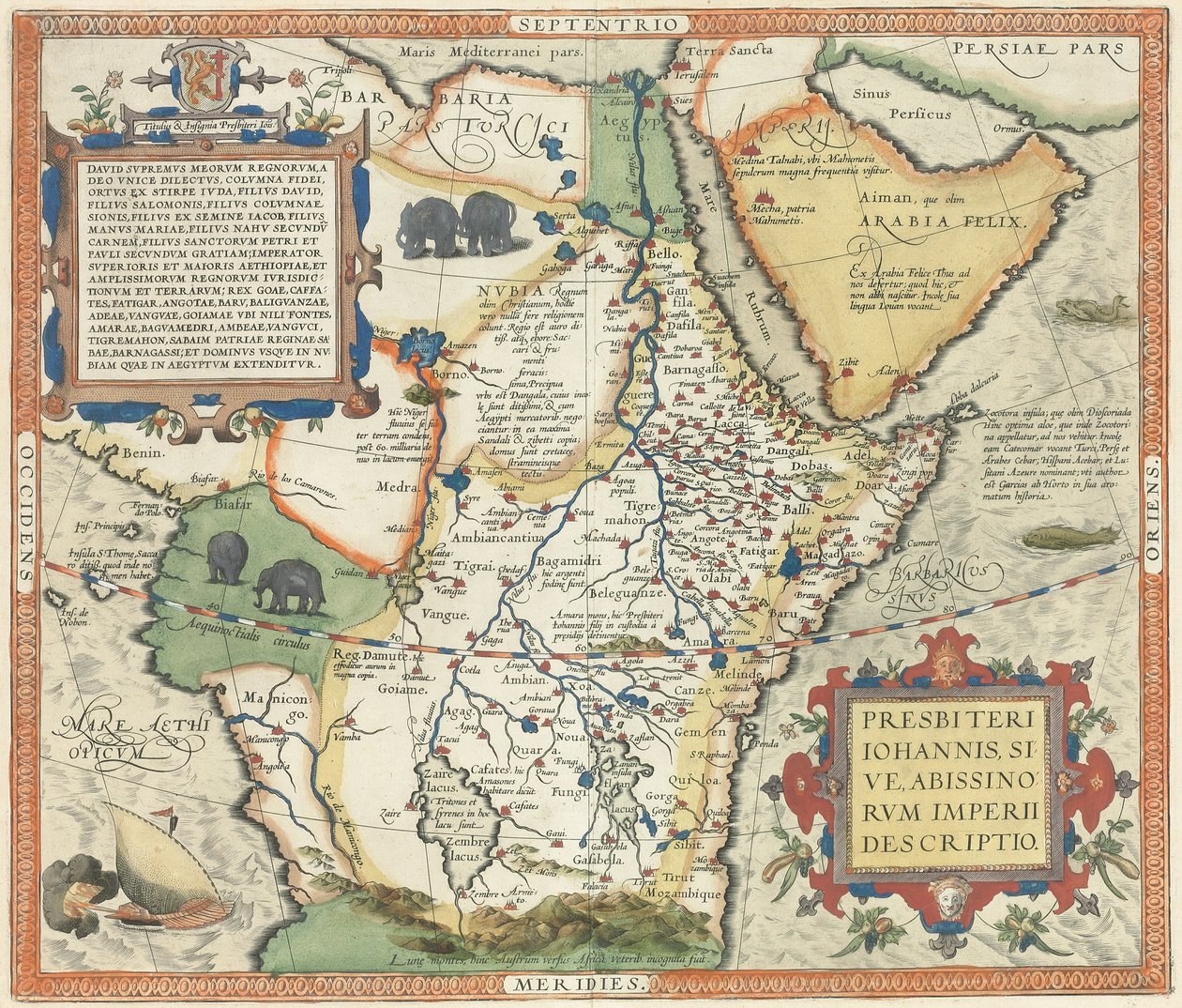 Mapa Afriky a Arabského poloostrova, od Abraham Ortelius