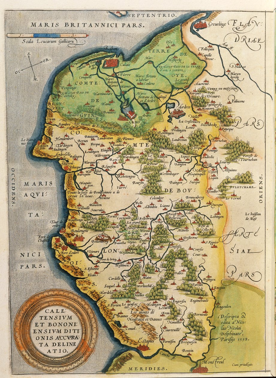 Mapa oblasti Calais, ze Světového divadla od Abrahama Orteliuse od Abraham Ortelius