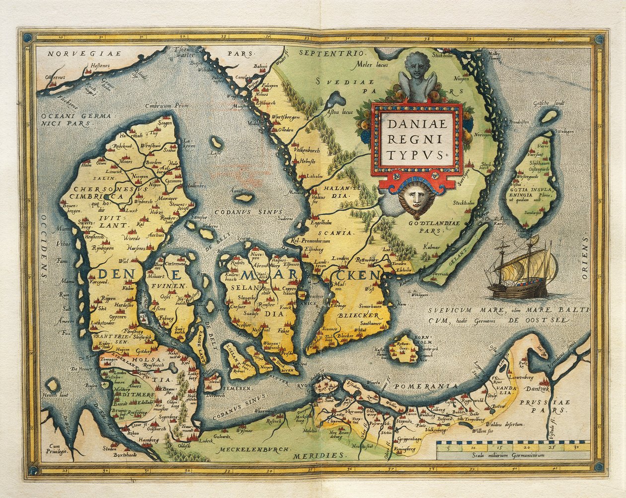 Mapa Dánska, ze Světového divadla od Abrahama Ortelia od Abraham Ortelius