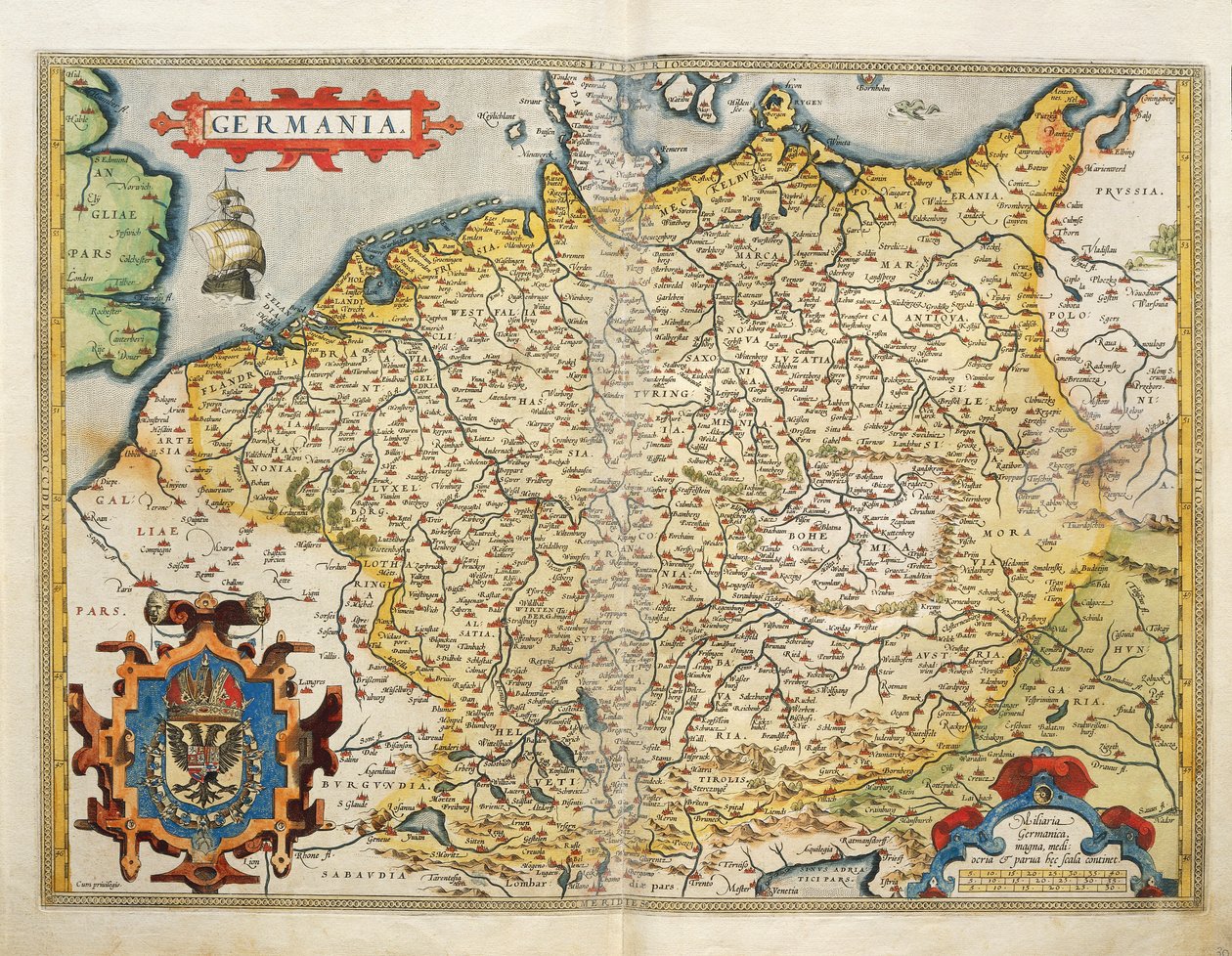 Mapa Německa, ze Světového divadla od Abrahama Ortelia od Abraham Ortelius
