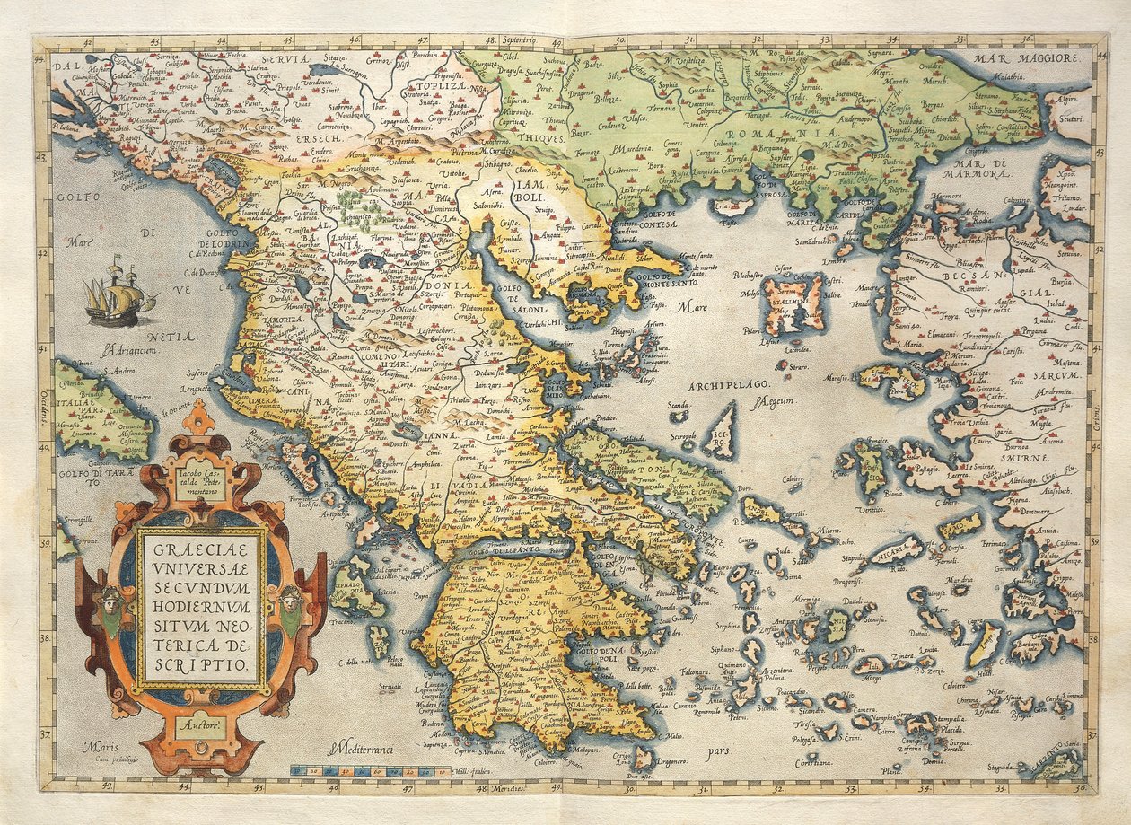 Mapa Řecka z Divadla světa od Abrahama Ortelia od Abraham Ortelius