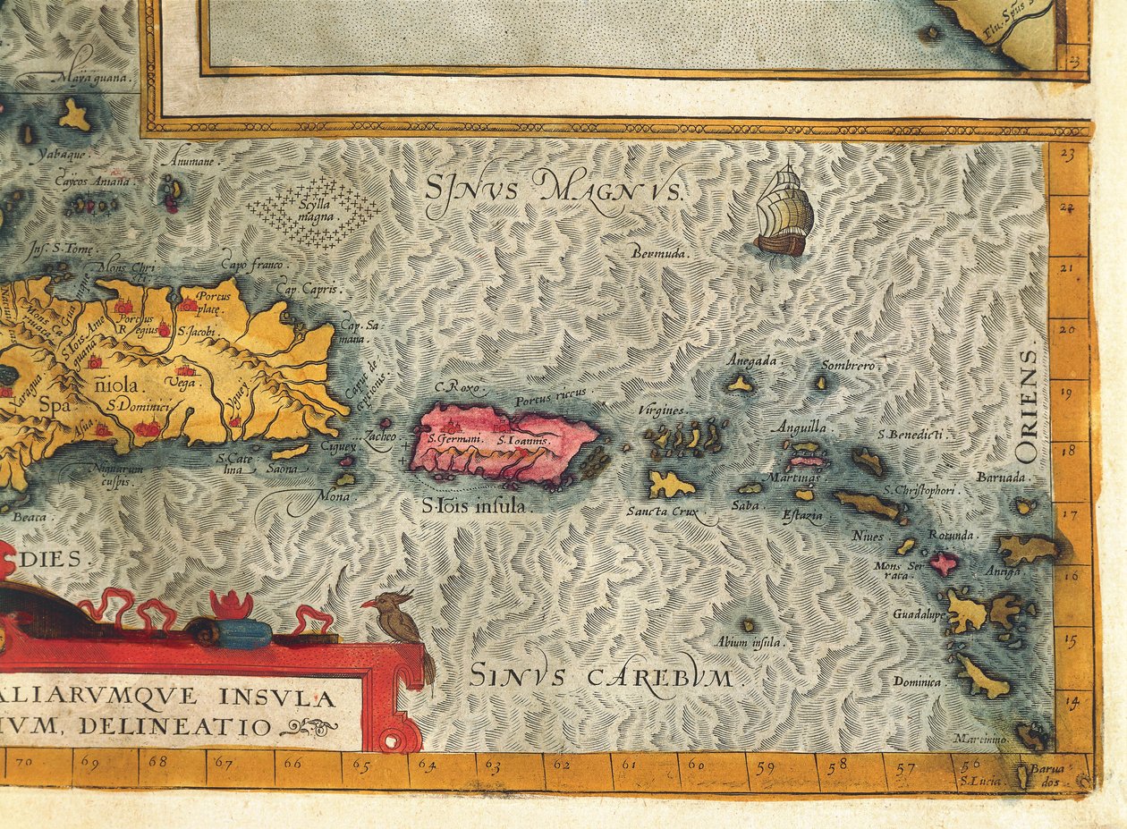 Mapa ostrova Hispaniola, Santo Domingo, Portorika a části Antil od Abrahama Orteliuse od Abraham Ortelius