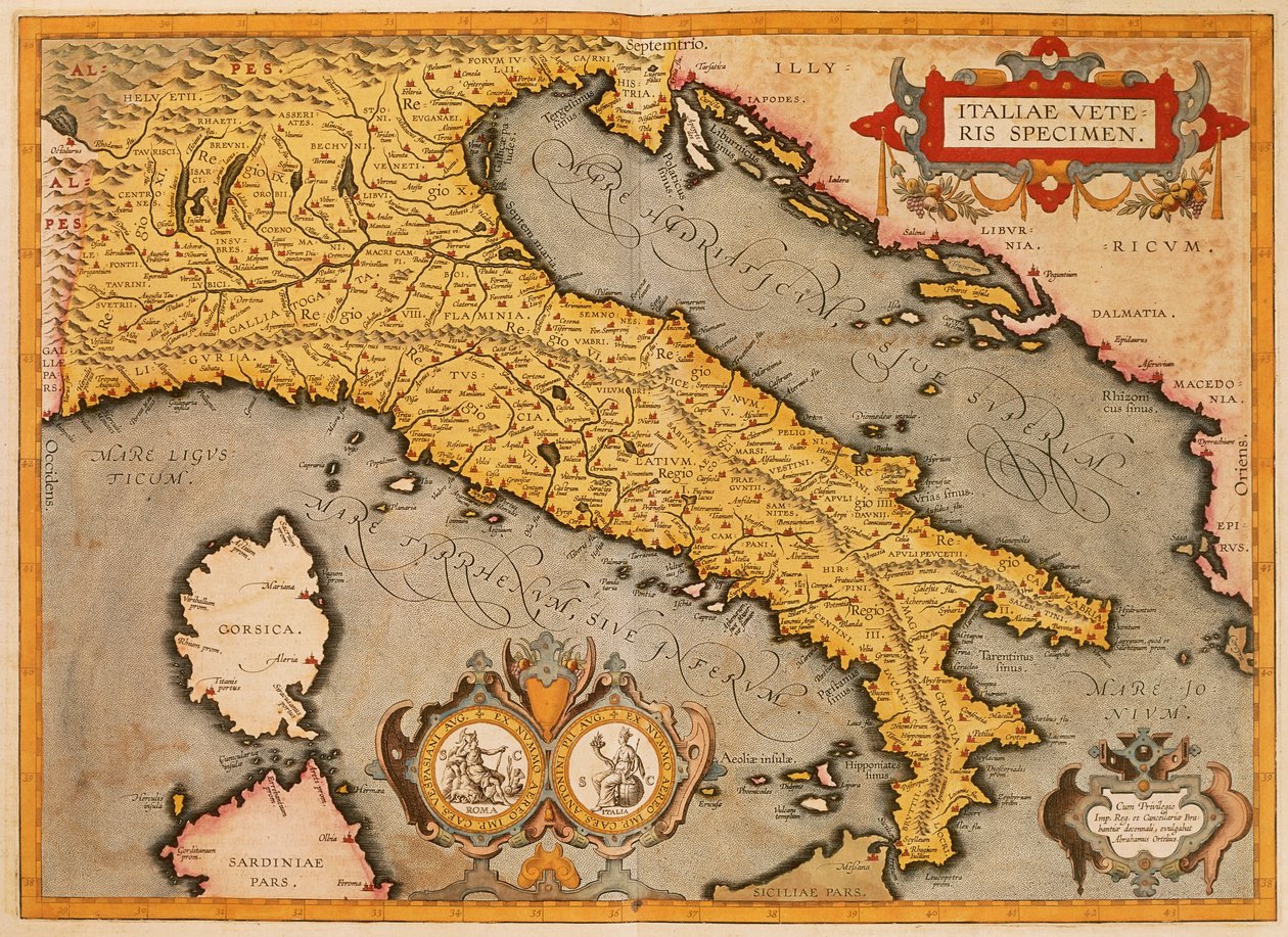 Mapa Itálie od Abrahama Ortelia od Abraham Ortelius