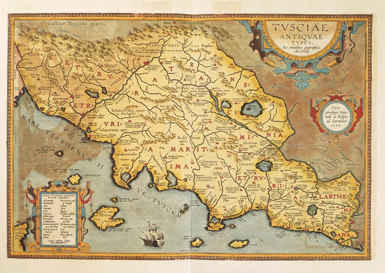 Mapa Tuscia z Theatrum Orbis Terrarum od Abrahama Ortelia od Abraham Ortelius