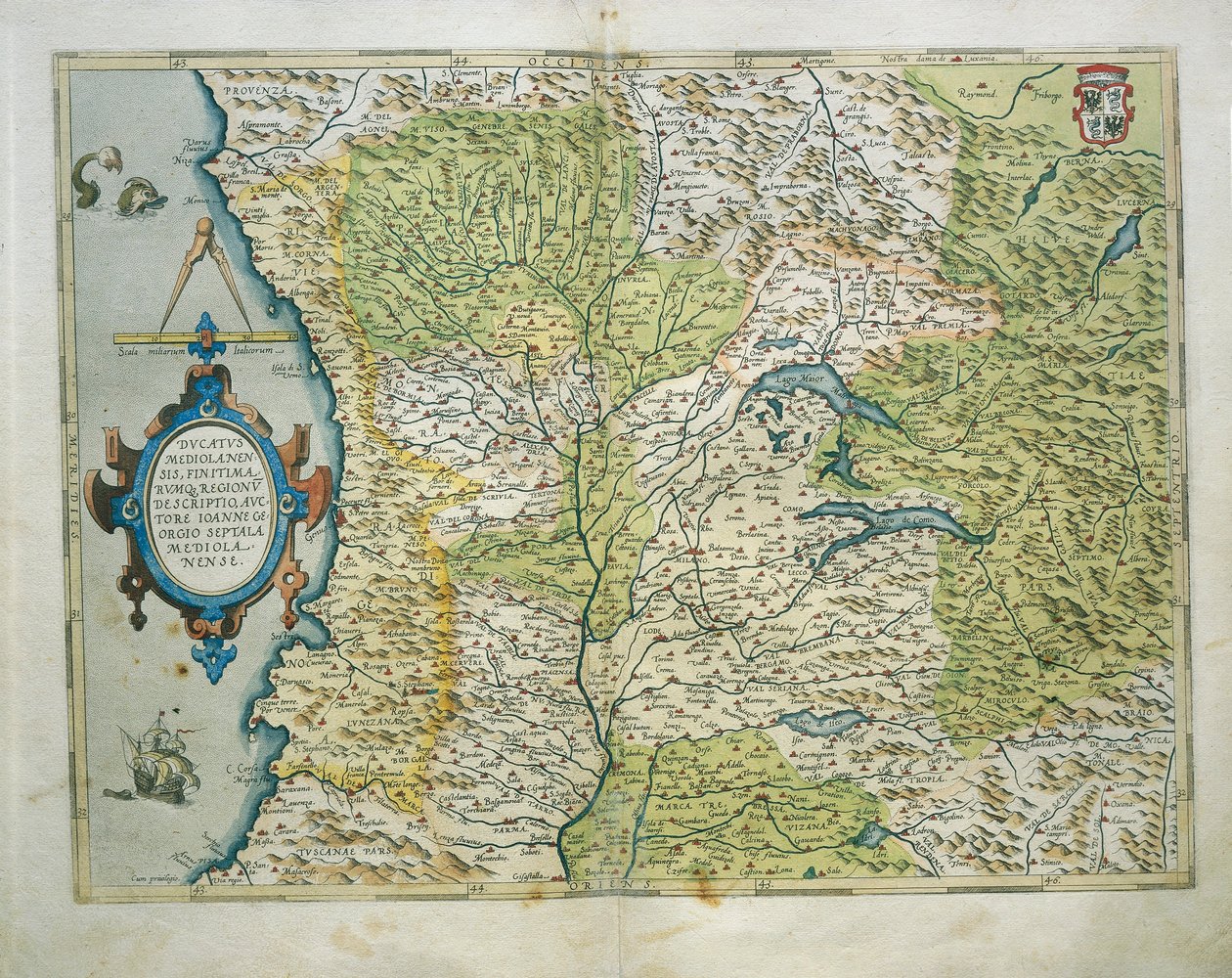 Mapa milánského vévodství, Itálie, z Theatrum Orbis Terrarum od Abrahama Ortelia od Abraham Ortelius