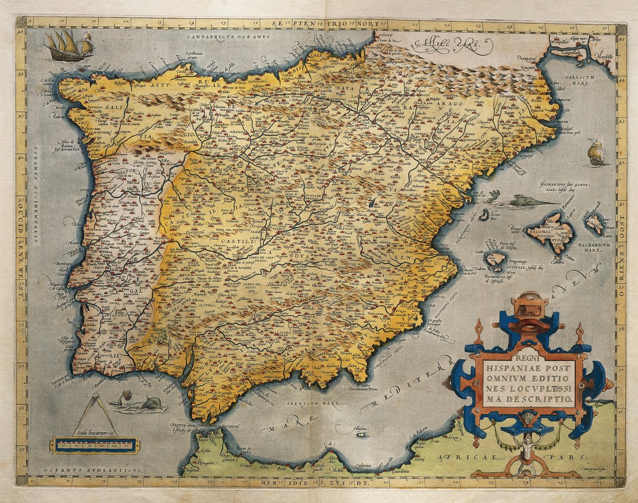 Mapa Pyrenejského poloostrova z Theatrum Orbis Terrarum od Abrahama Ortelia od Abraham Ortelius