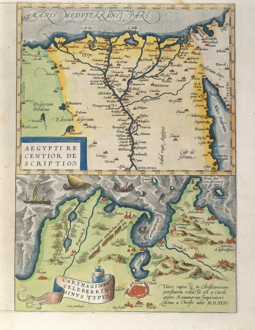 Mapa delty Nilu a starověkého města Kartága z Theatrum Orbis Terrarum od Abrahama Ortelia od Abraham Ortelius