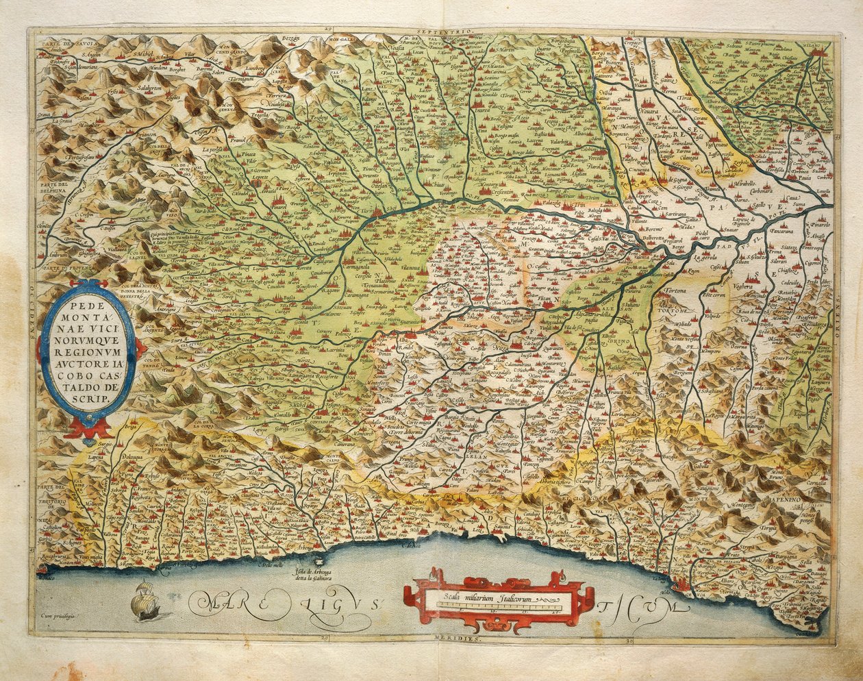 Mapa regionu Piemont, Itálie, z Theatrum Orbis Terrarum od Abrahama Ortelia od Abraham Ortelius
