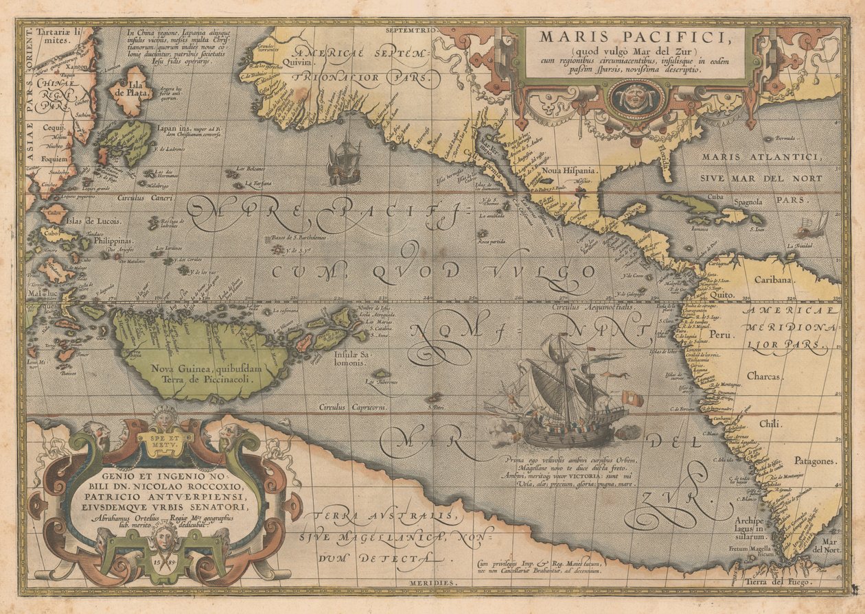 Moře Pacifiku z Divadla světa, 1595 od Abraham Ortelius
