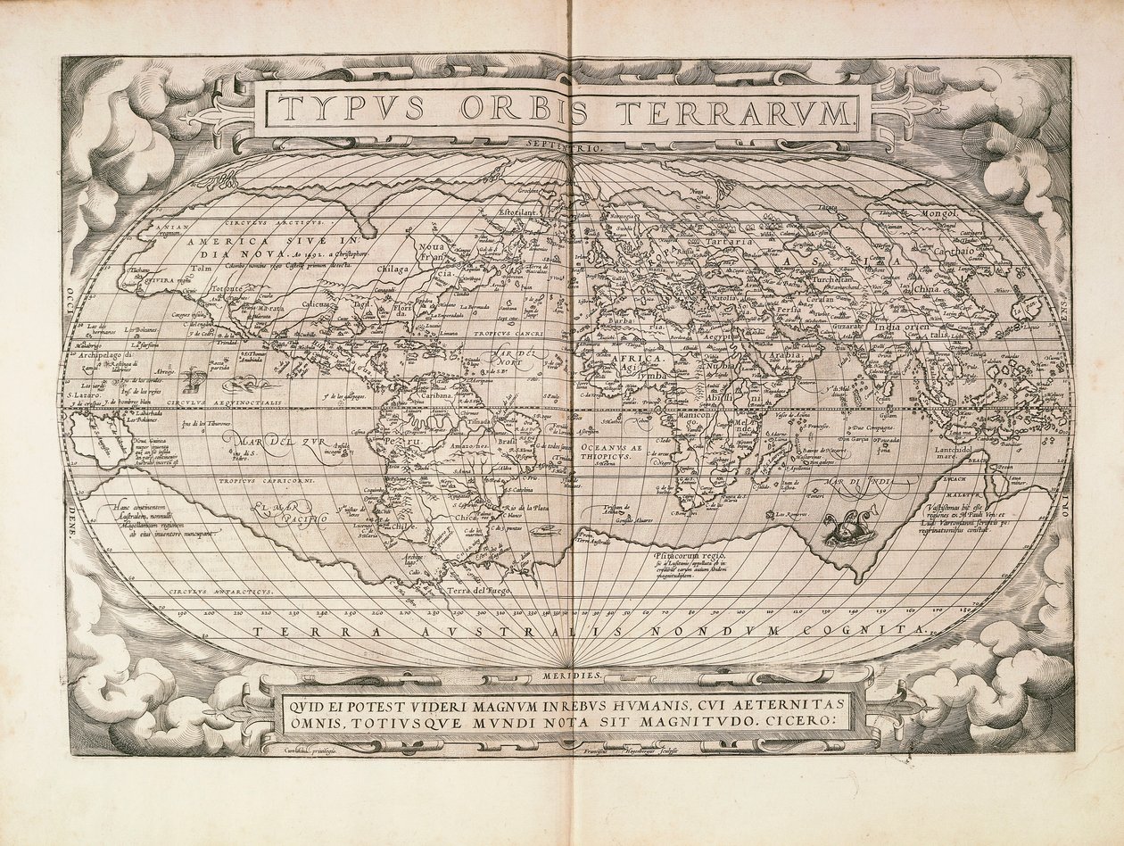Planisphere z Theatrum Orbis Terrarum od Abrahama Orteliuse, vytištěno v Antverpách od Abraham Ortelius