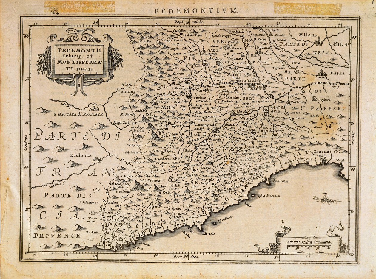 Piemontské knížectví, vévodství Monferrato, západní Ligurie a část regionu východní Ligurie, z Theatrum Orbis Terrarum od Abrahama Ortelia od Abraham Ortelius