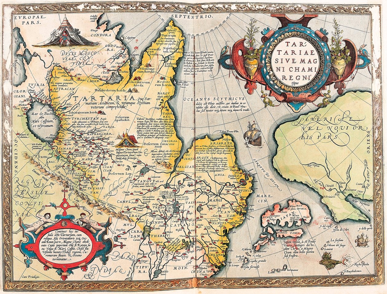 Tartarus z Velkého království Chami Zeměpisná mapa tatarského území z "Theatrum of the World" od Abrahama Ortelia (Oertel, Ortell nebo Ortel od Abraham Ortelius