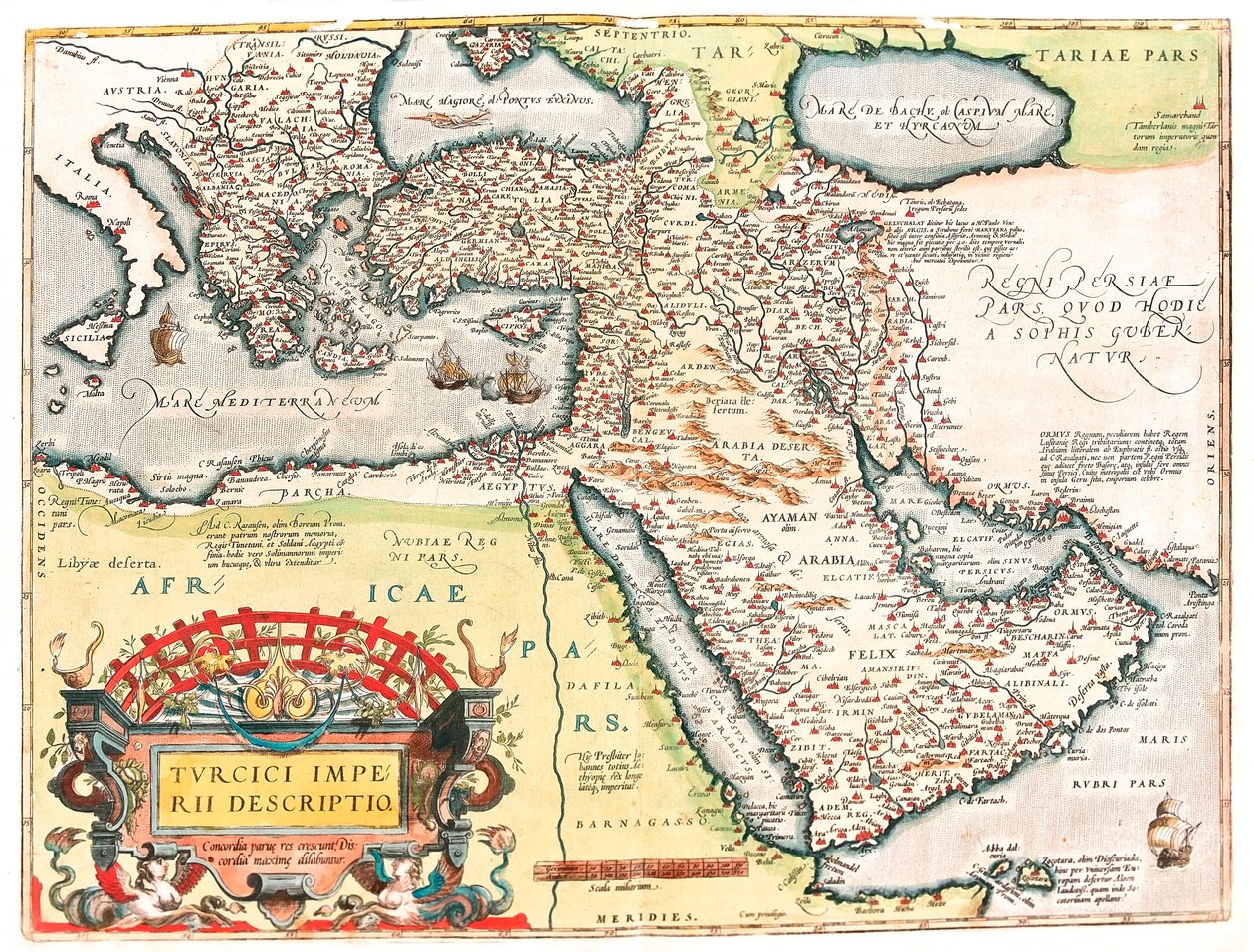 Popis Turecké říše Zeměpisná mapa území Osmanské říše převzatá z „Theatrum of the World“ od Abrahama Ortelia (Oertel, Ortell nebo Ortel od Abraham Ortelius