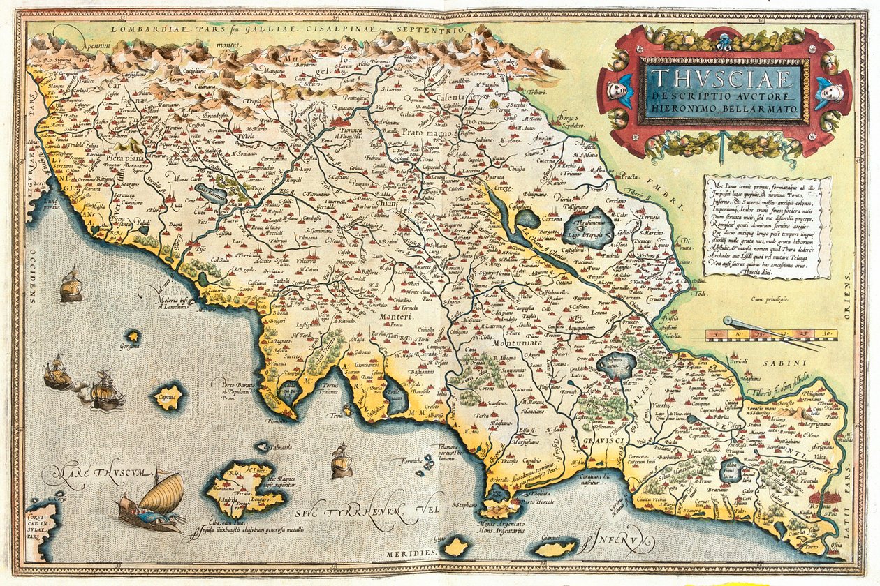 Toskánsko, západní jih Emilia-Romagna, Umbrie, severní Lazio, Itálie od Abraham Ortelius