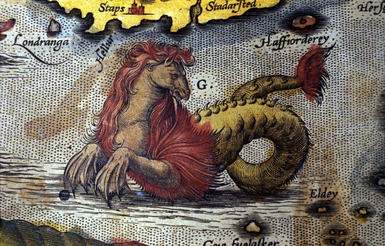 reprezentace mořské příšery můj kůň můj mořský had. Deska z edice "Theatrum Orbis Terrarum" od kartografa Abrahama Orteliuse (1527-1598) od Abraham Ortelius