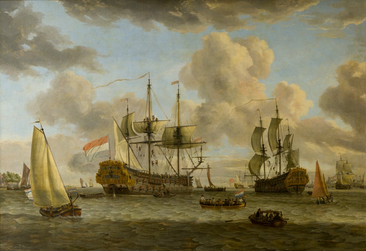 Scéna holandské lodní dopravy s plavidly v ústí řeky In, kolem 1664-1708 (olej na plátně) od Abraham Storck