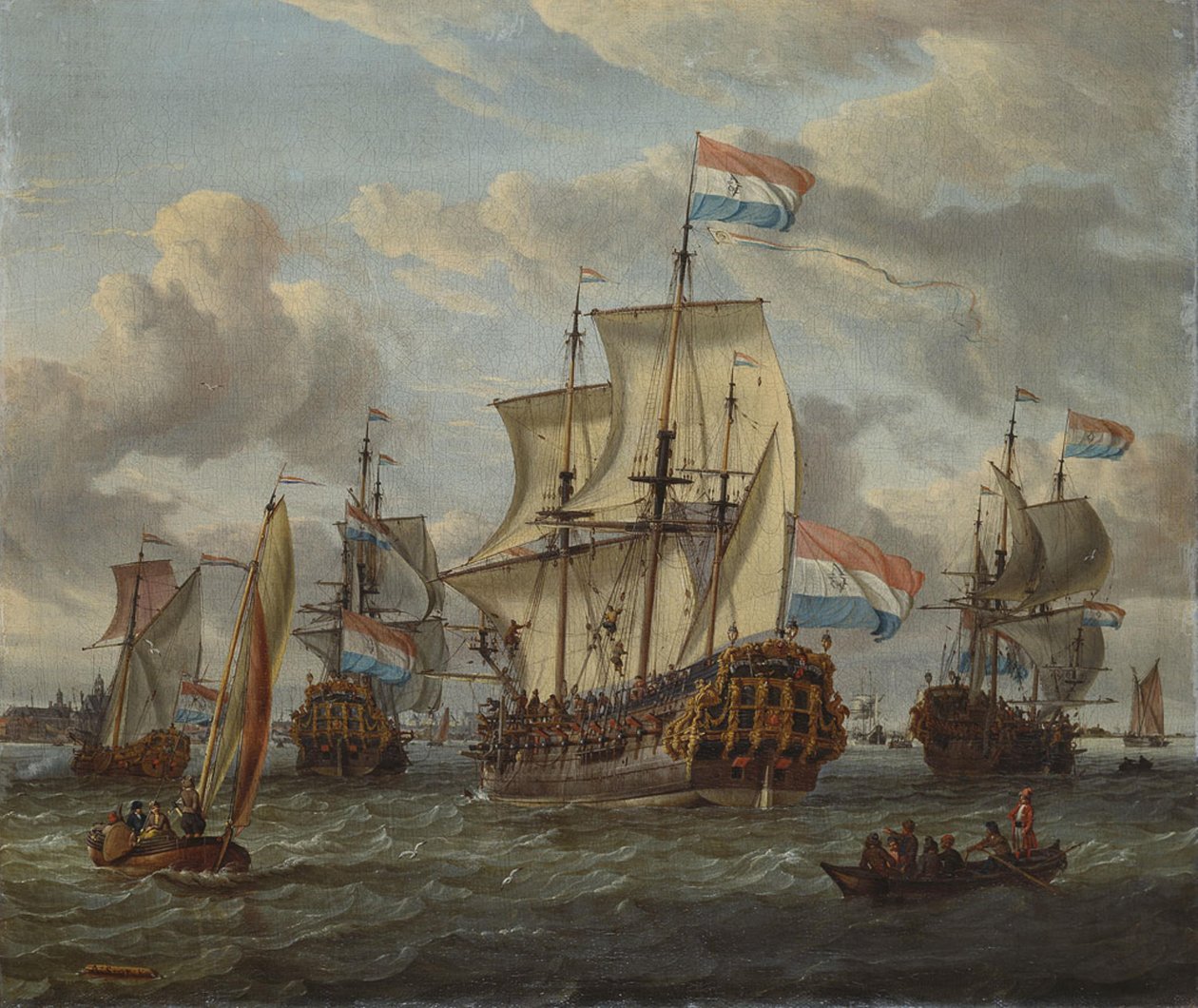 Fregata Pieter en Paul na řece IJ od Abraham Storck