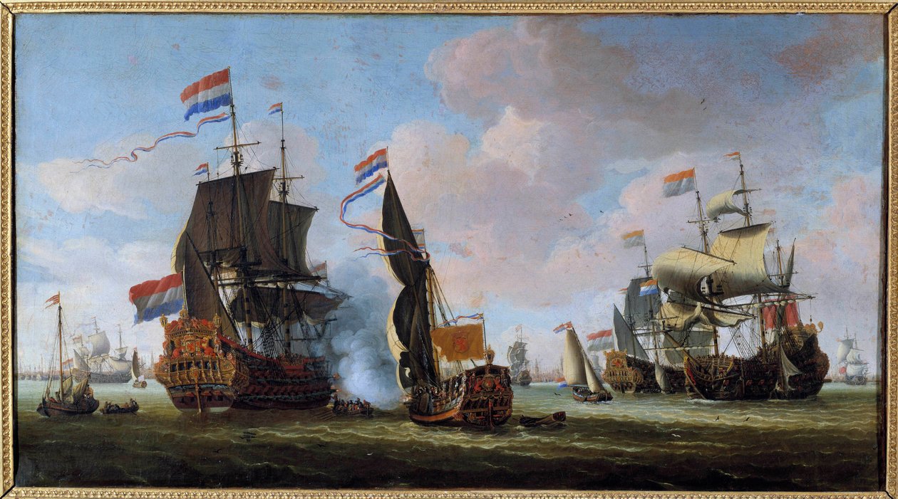 Marine: scéna námořní bitvy Obraz od Abrahama Storcka (1635-1710) Angers ze 17. století, Muzeum výtvarných umění od Abraham Storck